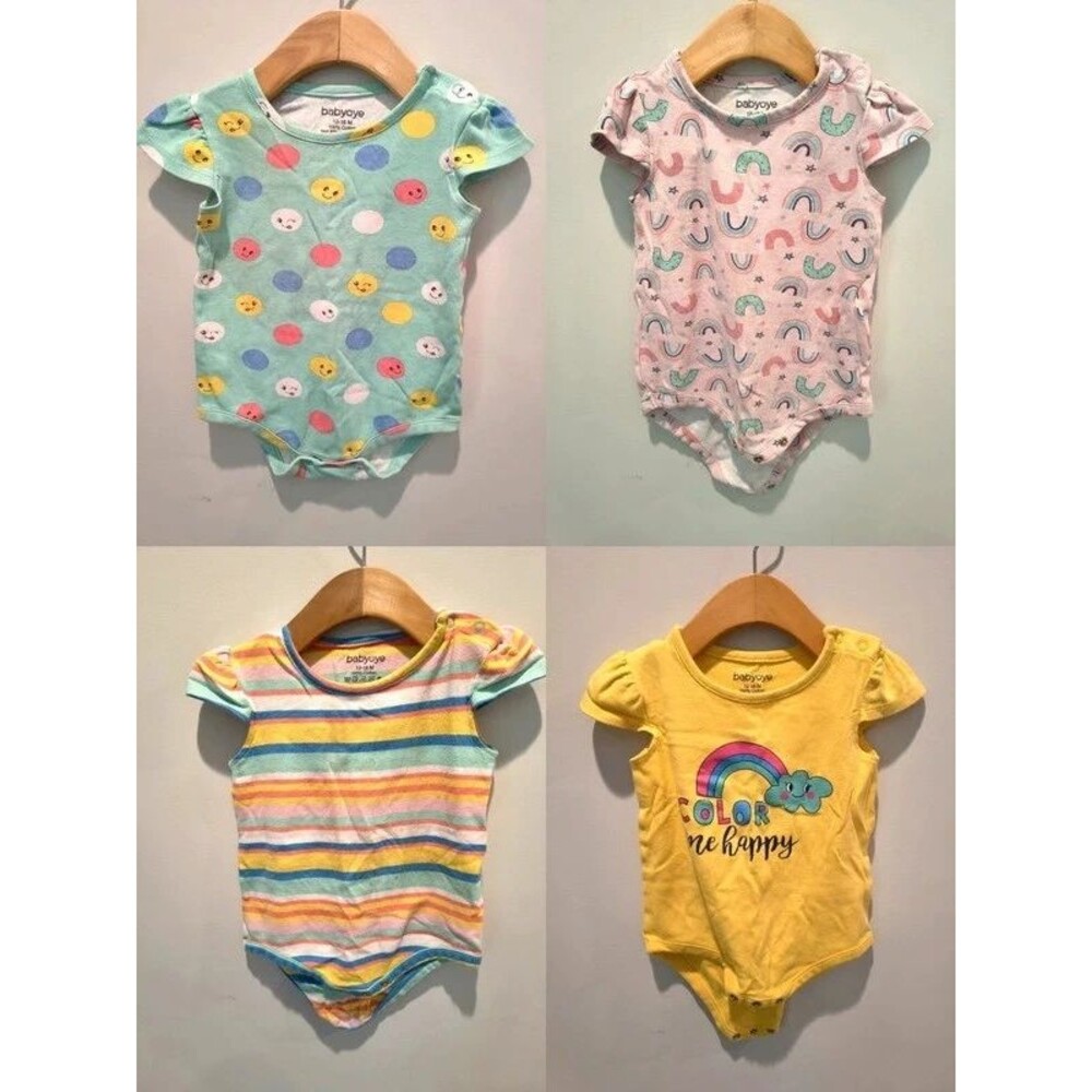 Babyoye Baby Girl Onesies Bundle of 4, 12-18M, 100% Cotton